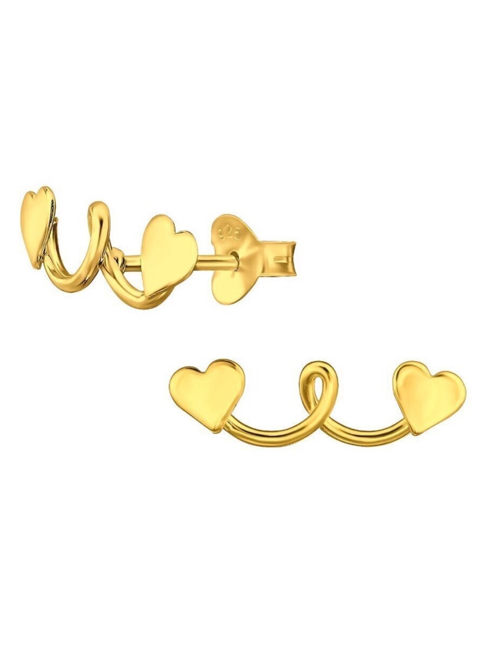 14K Gold Vermeil Double Heart Stud Earrings – Twisted Wire Design​